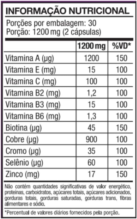 Ficha Nutricional Vitabond Cabelos e Unhas 60 cápsulas – Katiguá