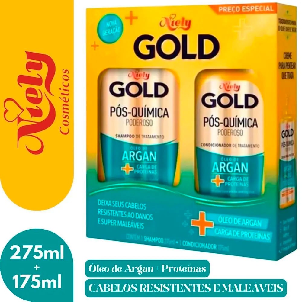 Kit Niely Gold Óleo de Argan Pós-Química shampoo e condicionador