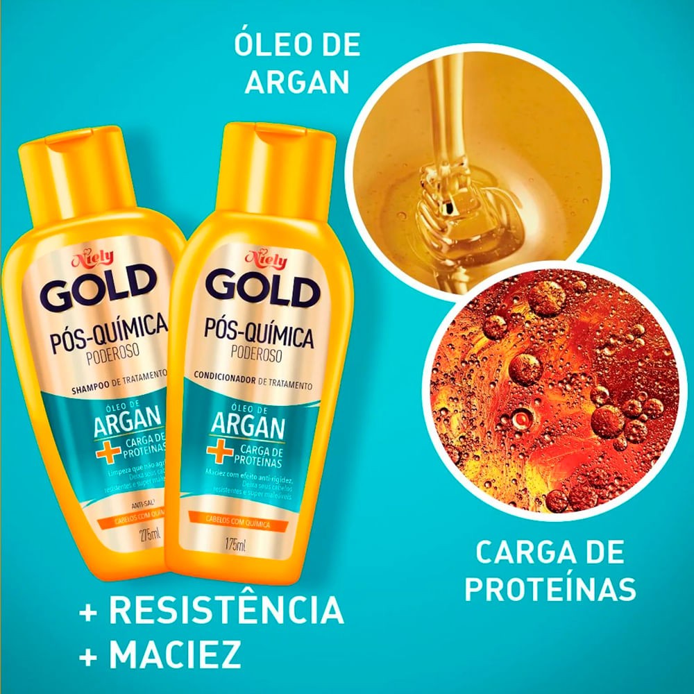 Kit Niely Gold Óleo de Argan Pós-Química shampoo e condicionador