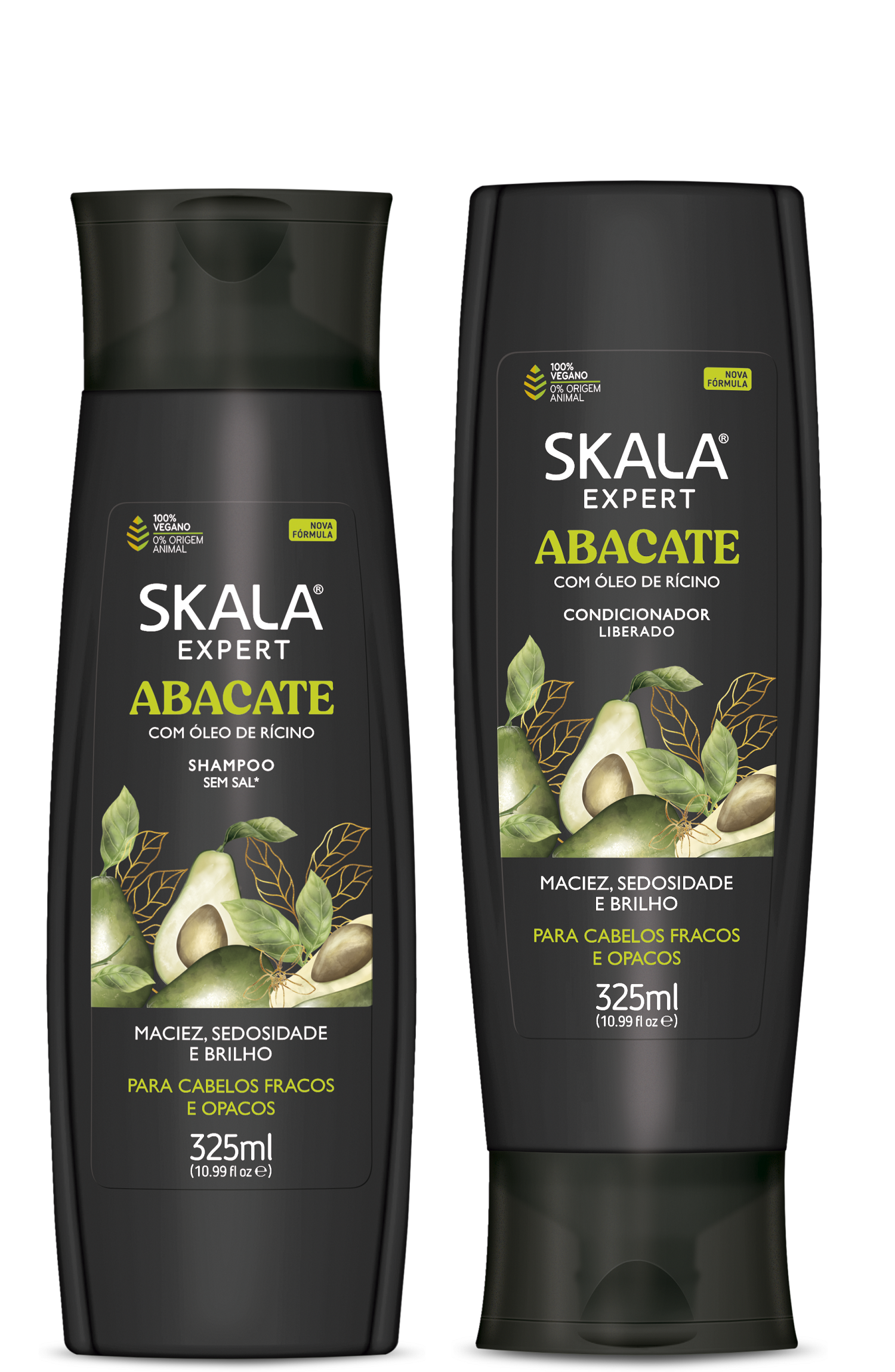 Close no frasco de shampoo Skala Abacate + Óleo de Rícino