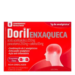 Analgésico e Antitérmico Doril Enxaqueca 250mg + 250mg + 65mg 8 Comprimidos